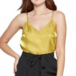a new day V-Neck Metallic Gold Satin Cami Tank Top